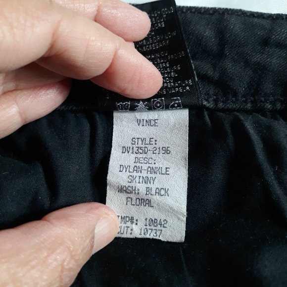 Vince Floral Black Dylan-Ankle Denim Skinny Mid Rise Jeans Size 31 - Picture 13 of 14